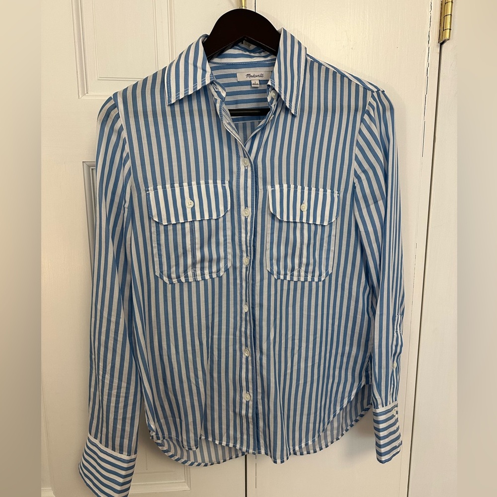 Madewell boyfriend striped button down shirt with pockets
